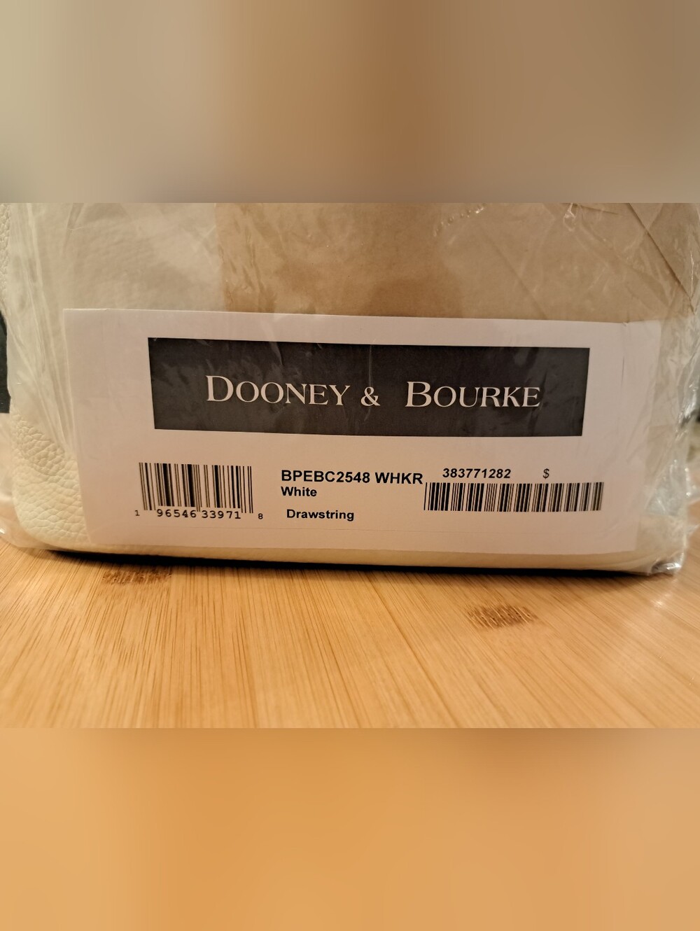 Dooney & Bourke Pebbled Leather Drawstring Bucket In White/Tan, Gold, BRAND NEW! - Picture 12 of 12